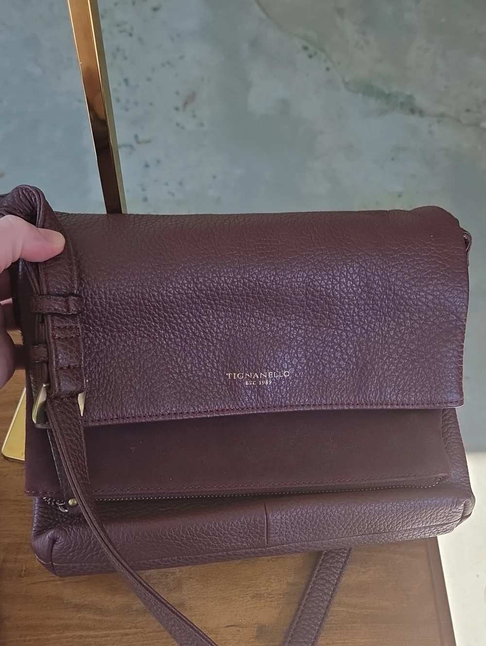 NWOT Tignanello Burgundy Leather Shoulder Bag w/ GUC Black Wallet $400 Retail